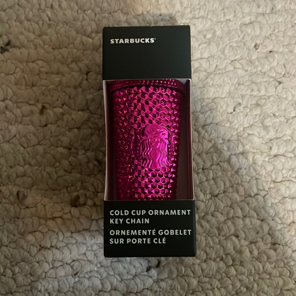 New 2022 STARBUCKS Pink/Berry Pink Cold Cup Christmas Holiday Ornament Key Chain